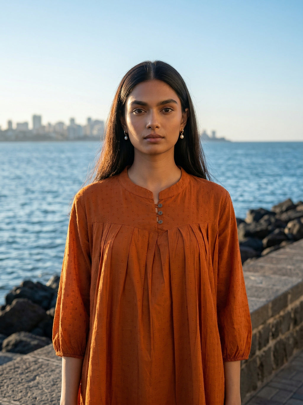 Women's Rust Orange  A-Line Tunic Top