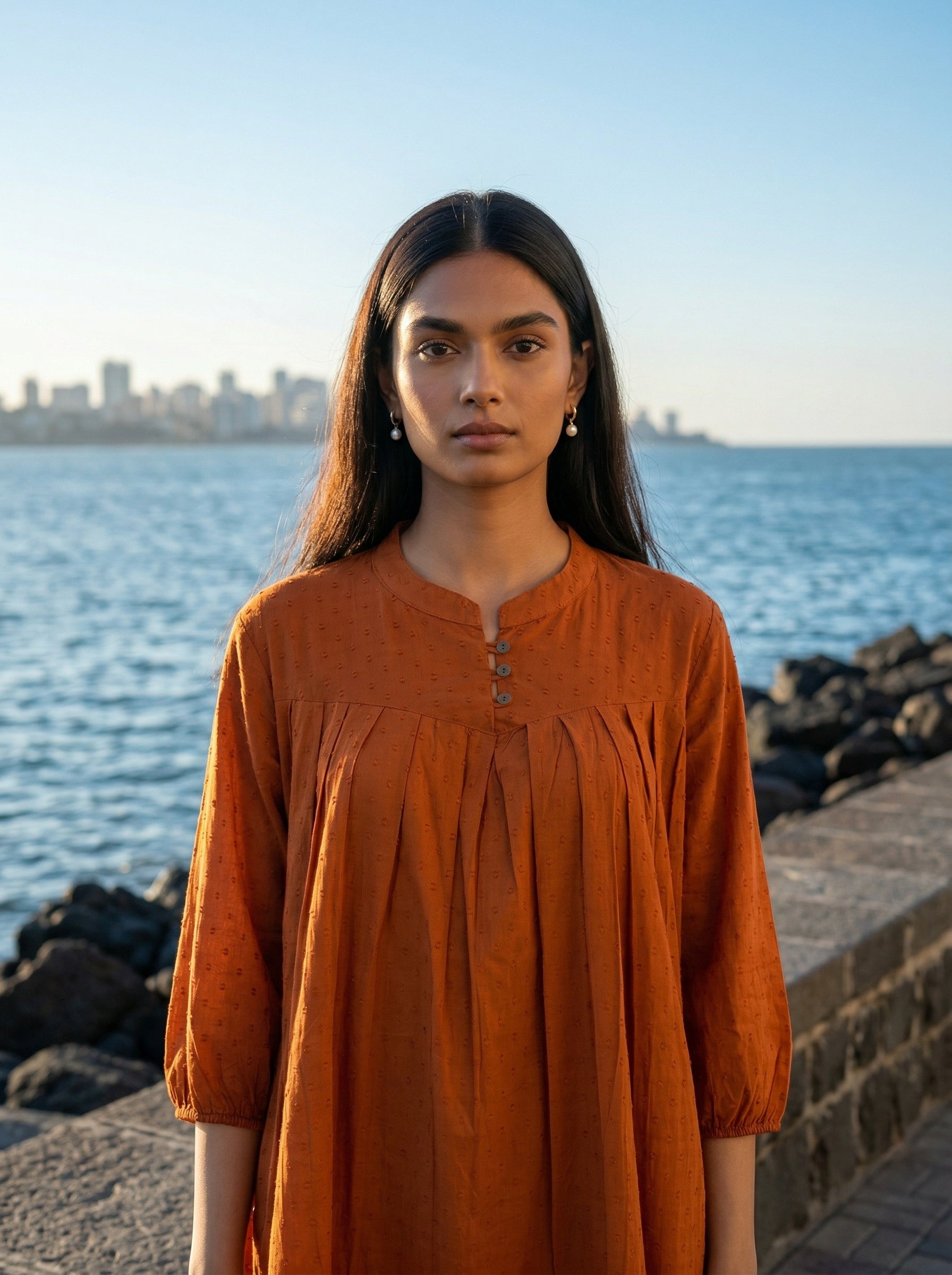 Women's Rust Orange  A-Line Tunic Top
