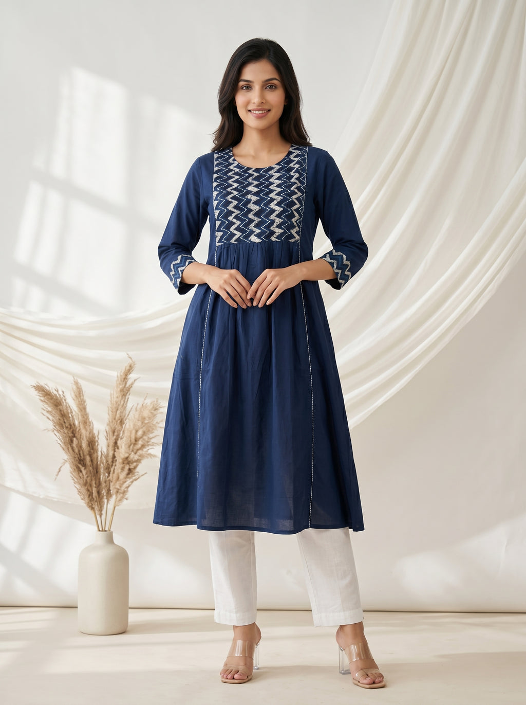 Pure mul Cotton Blue ajrakh Printed Kurtas
