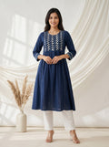 Pure mul Cotton Blue ajrakh Printed Kurtas