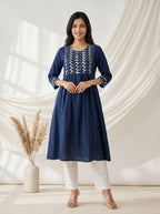 Pure mul Cotton Blue ajrakh Printed Kurtas