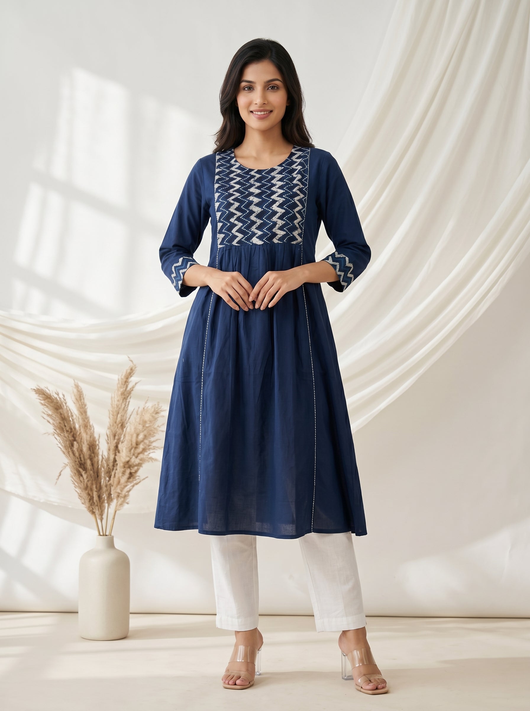 Pure mul Cotton Blue ajrakh Printed Kurtas