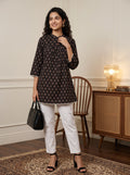 Women's Black Printed Cotton Top