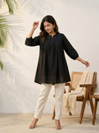 Women's Black Cotton A-Line Tunic Top