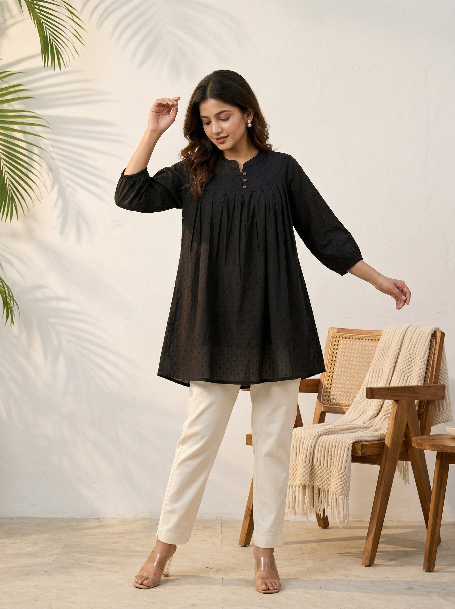 Women's Black Cotton A-Line Tunic Top