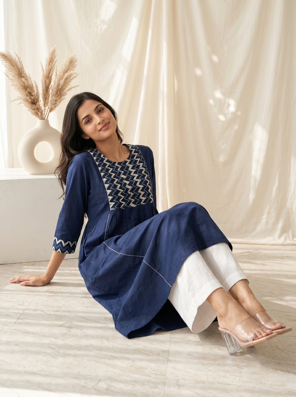 Pure mul Cotton Blue ajrakh Printed Kurtas