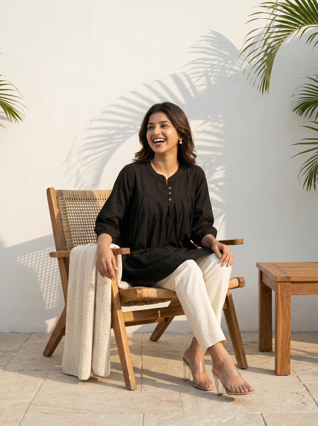 Women's Black Cotton A-Line Tunic Top