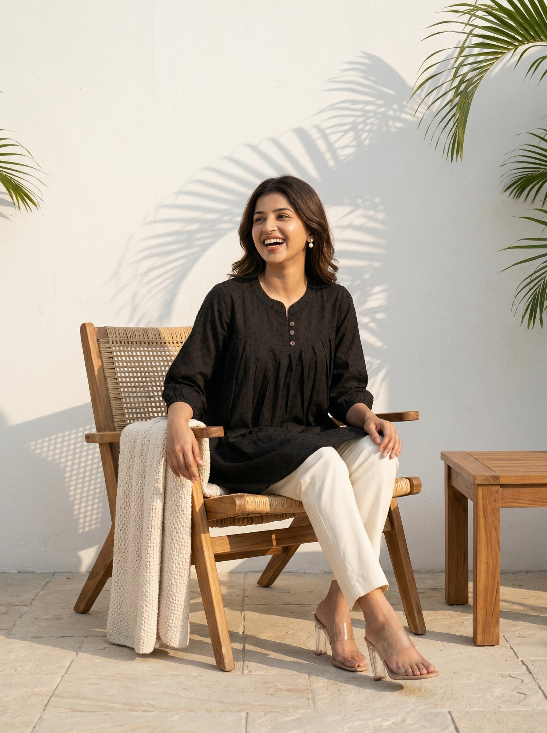 Women's Black Cotton A-Line Tunic Top