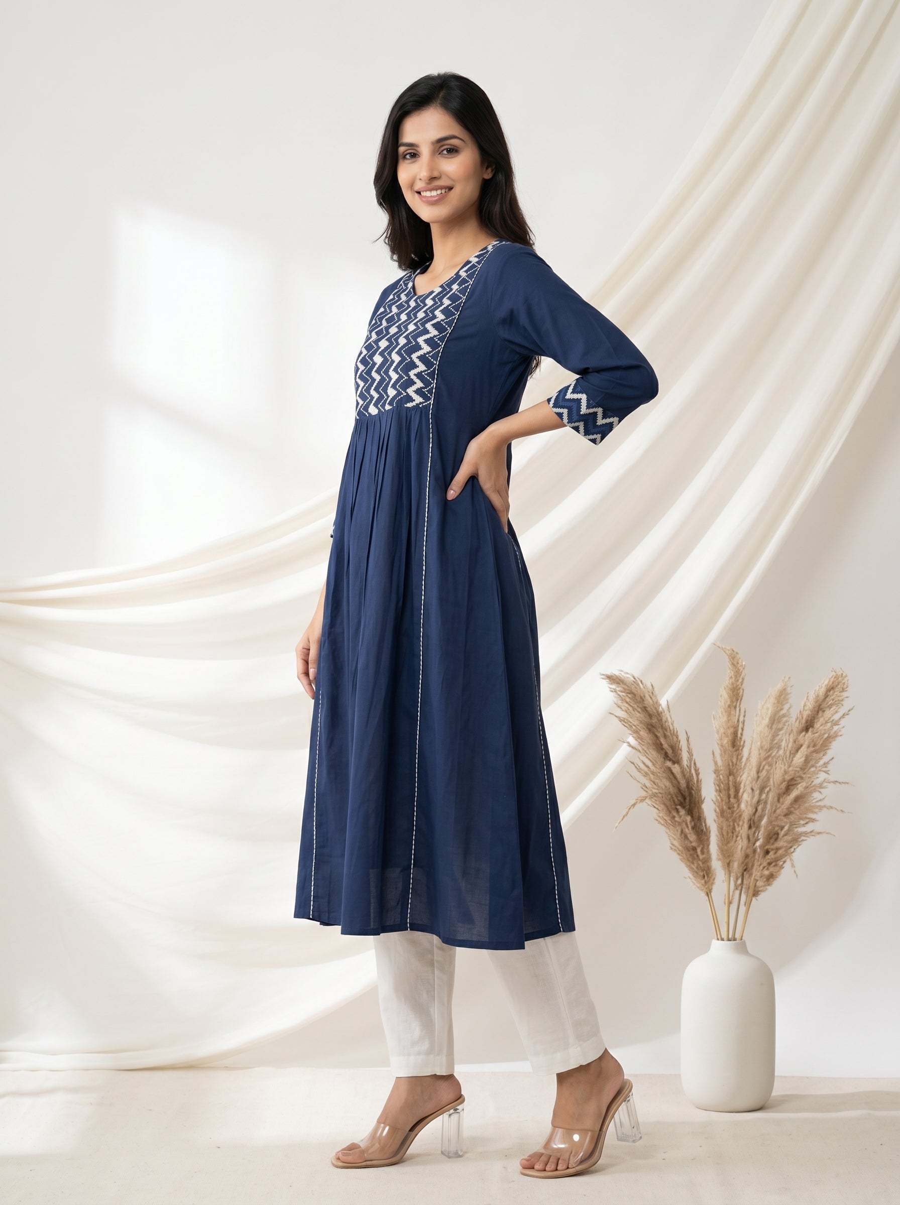 Pure mul Cotton Blue ajrakh Printed Kurtas