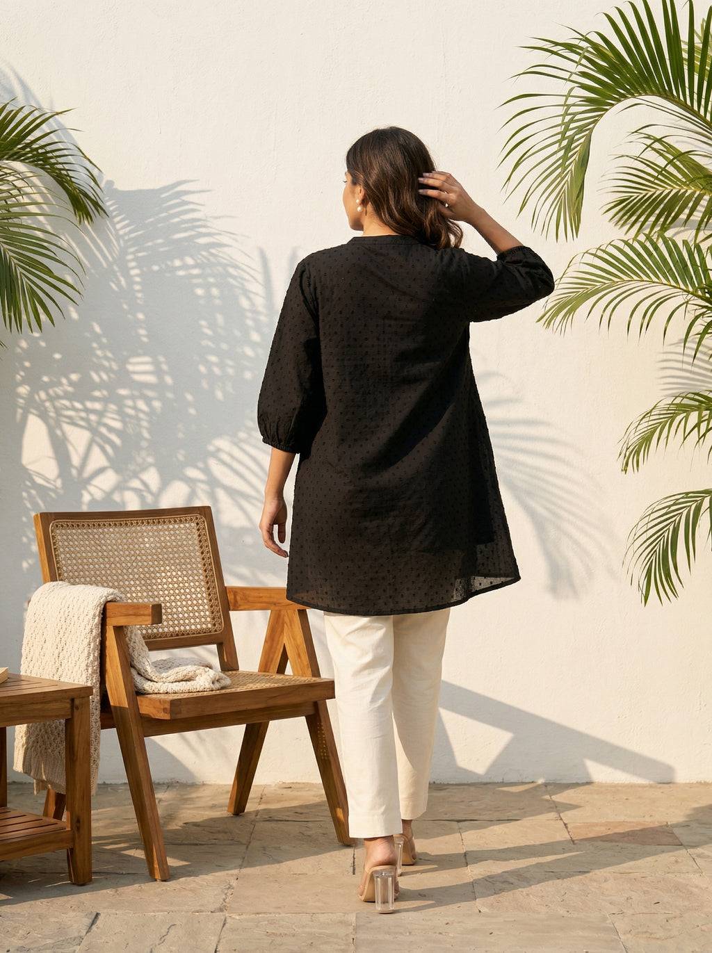 Women's Black Cotton A-Line Tunic Top
