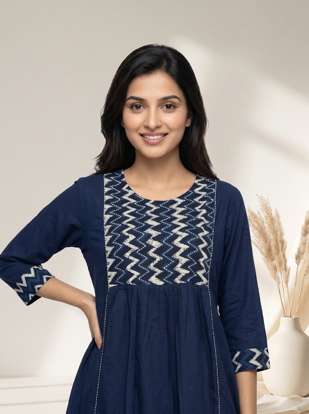 Pure mul Cotton Blue ajrakh Printed Kurtas