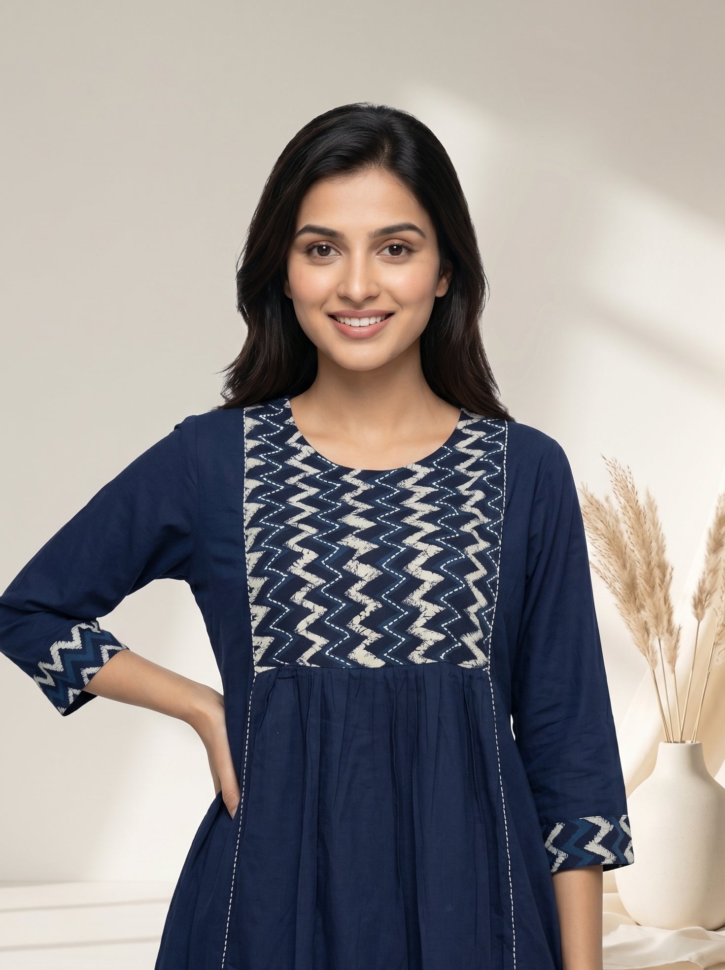 Pure mul Cotton Blue ajrakh Printed Kurtas