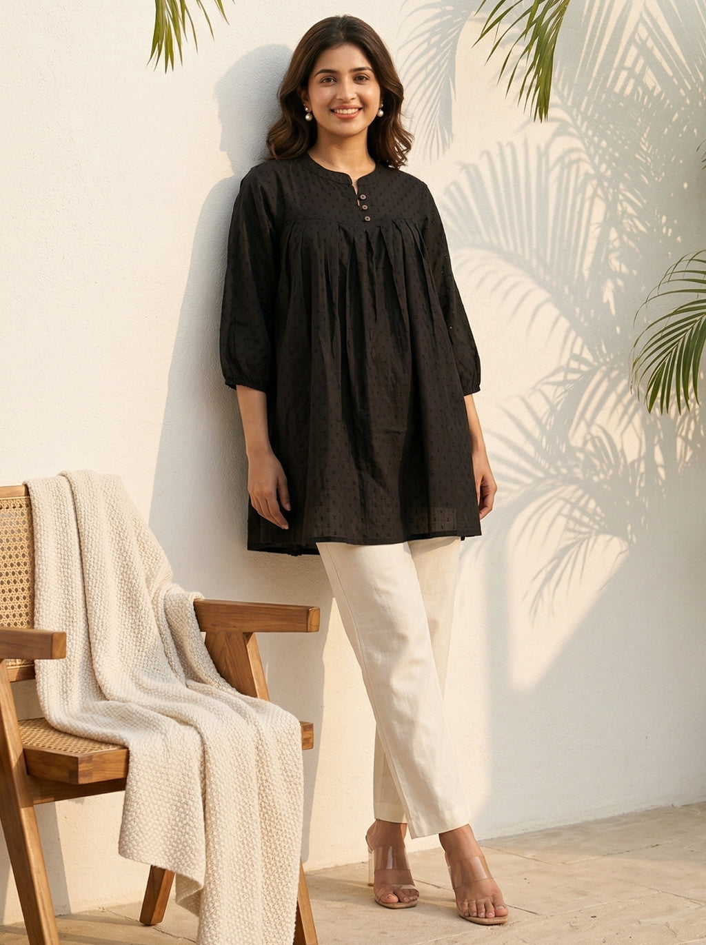 Women's Black Cotton A-Line Tunic Top