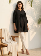 Women's Black Cotton A-Line Tunic Top