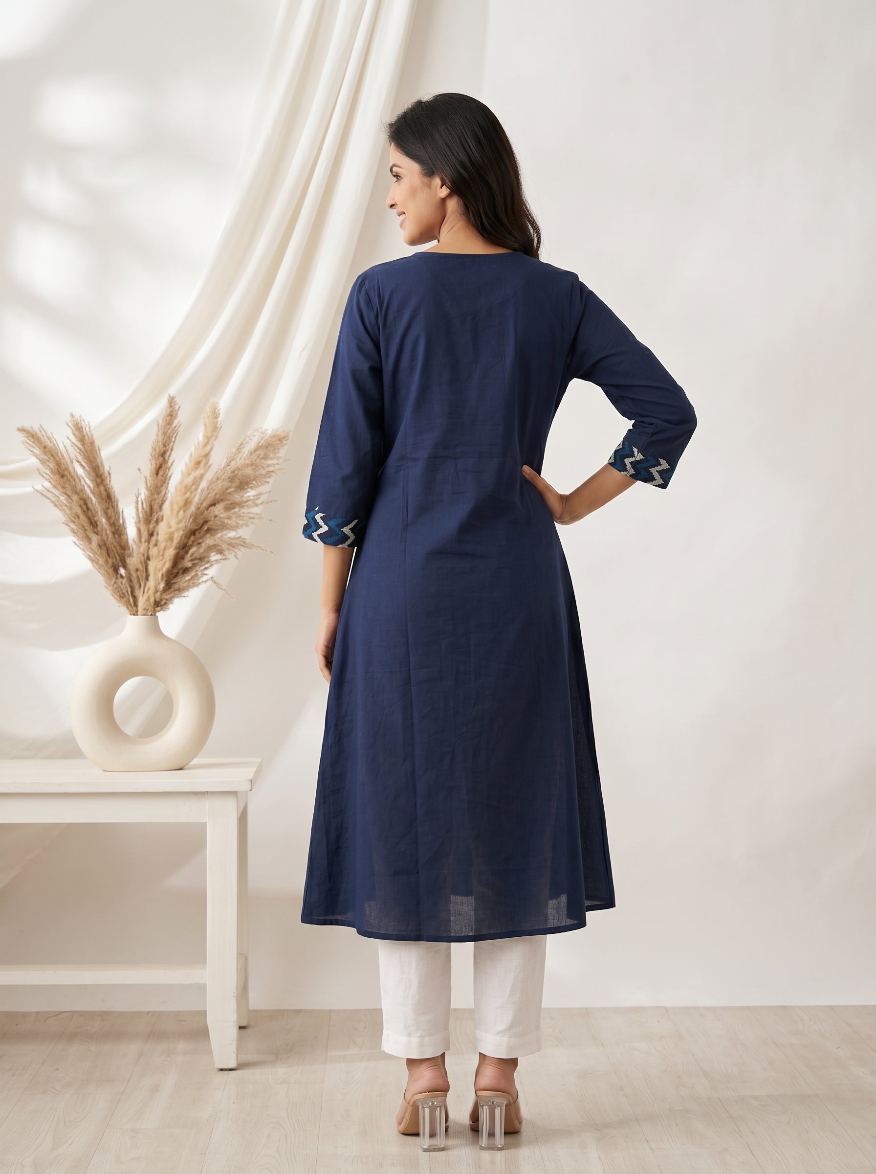 Pure mul Cotton Blue ajrakh Printed Kurtas