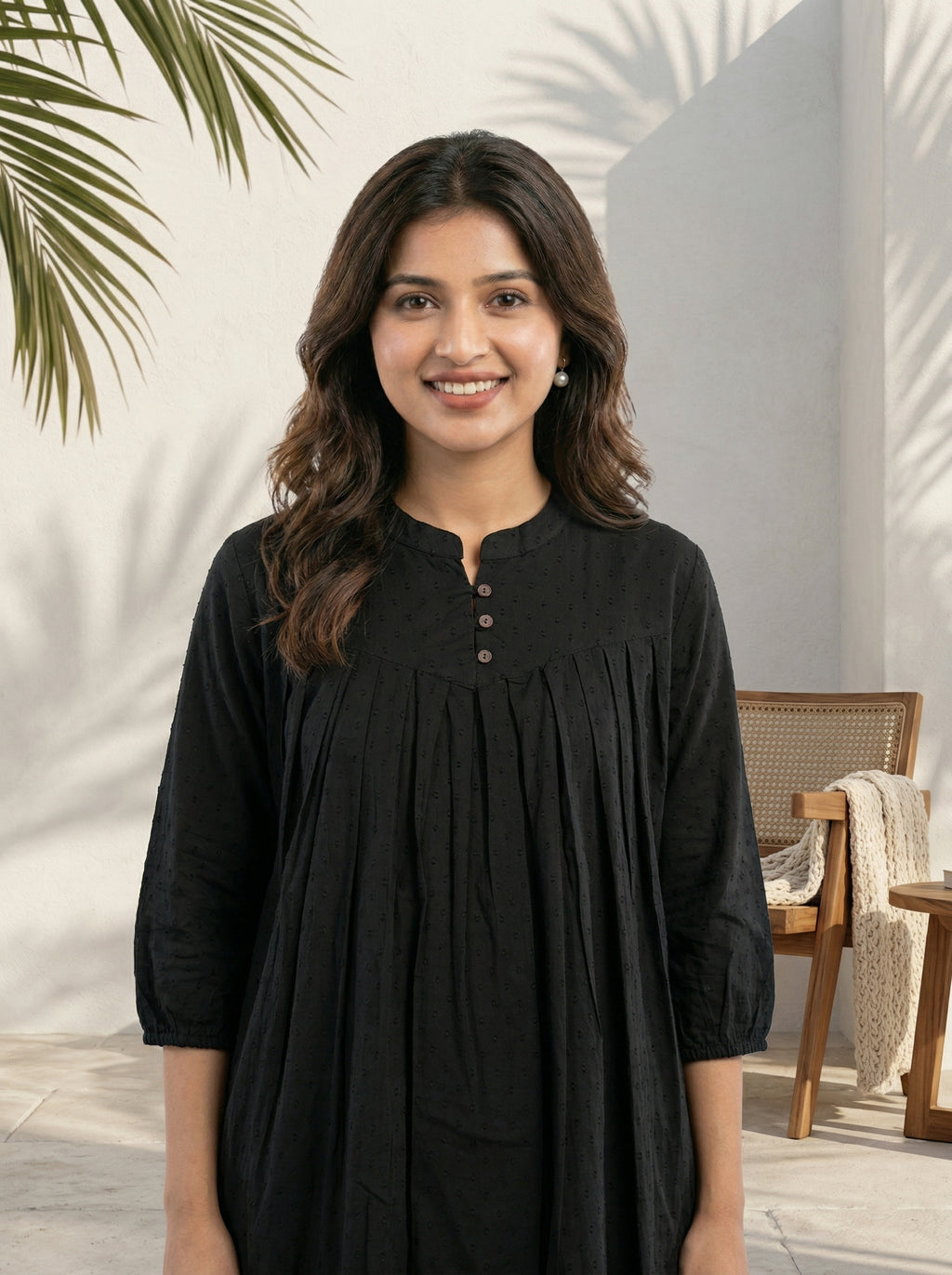 Women's Black Cotton A-Line Tunic Top