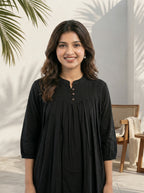 Women's Black Cotton A-Line Tunic Top