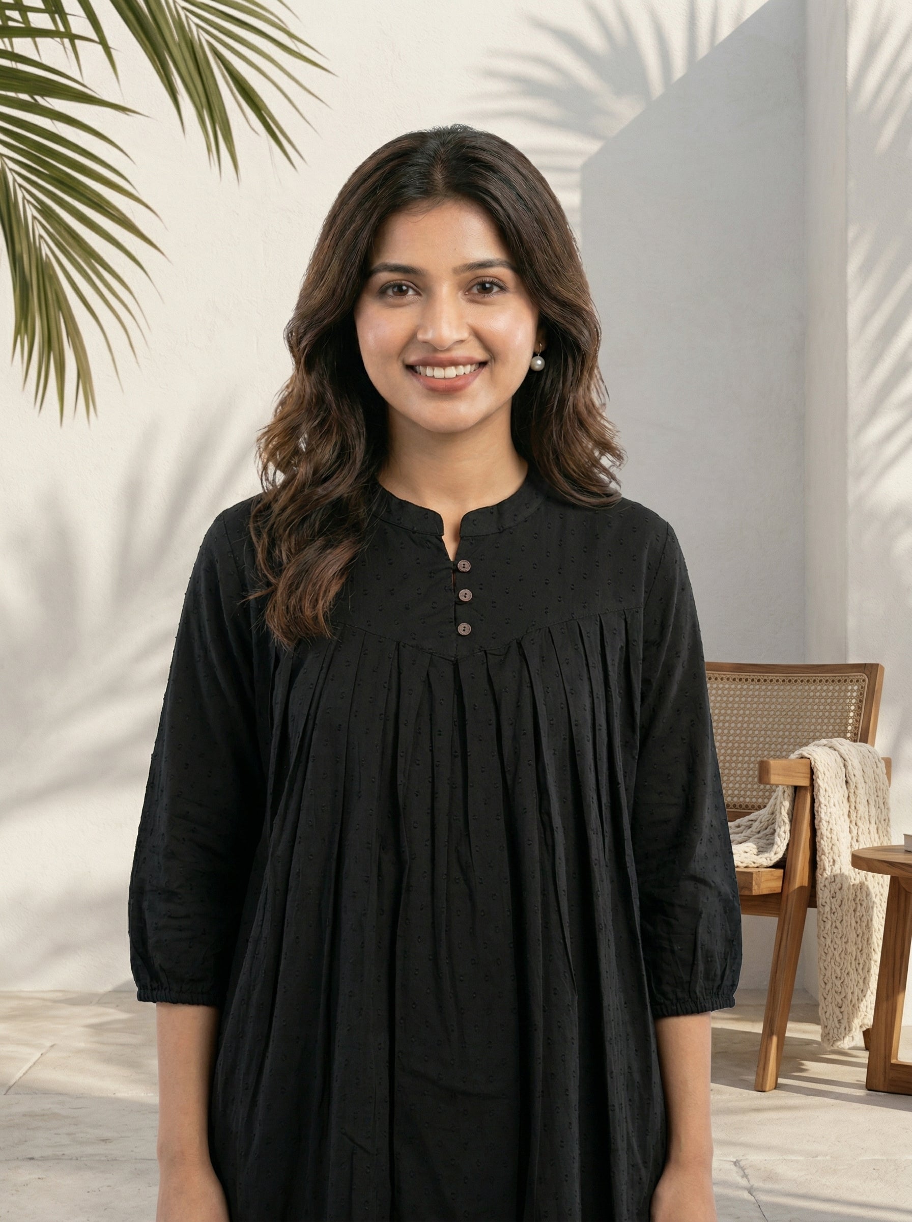 Women's Black Cotton A-Line Tunic Top