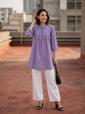 Women's Purple Printed Cotton A-Line Kurti