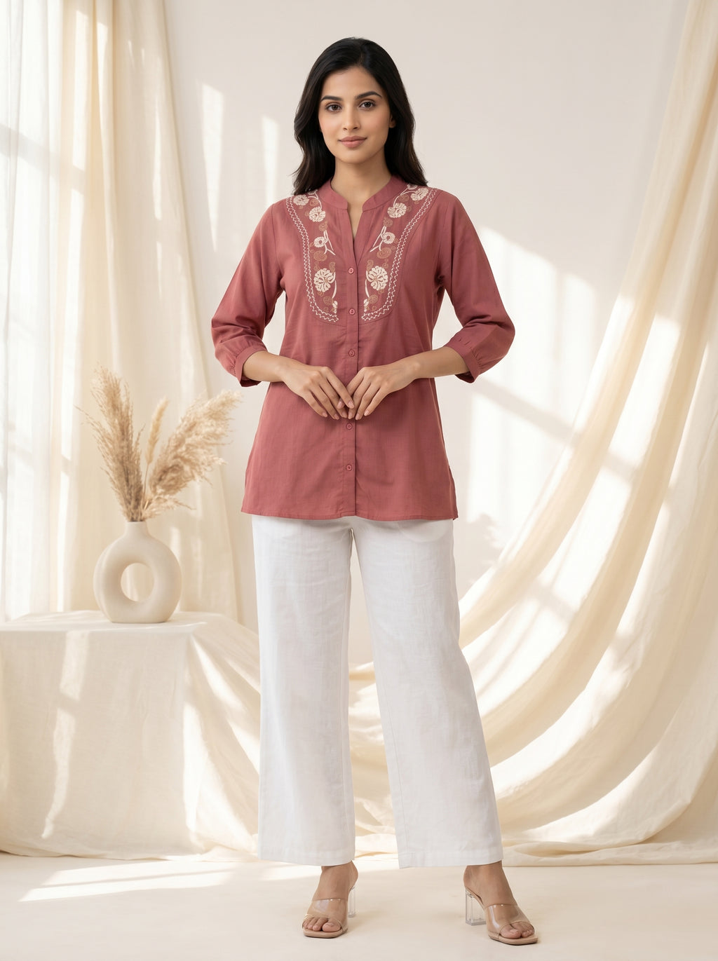 Dusty Rose Embroidered Tunic