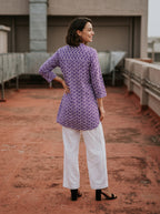 Women's Purple Printed Cotton A-Line Kurti