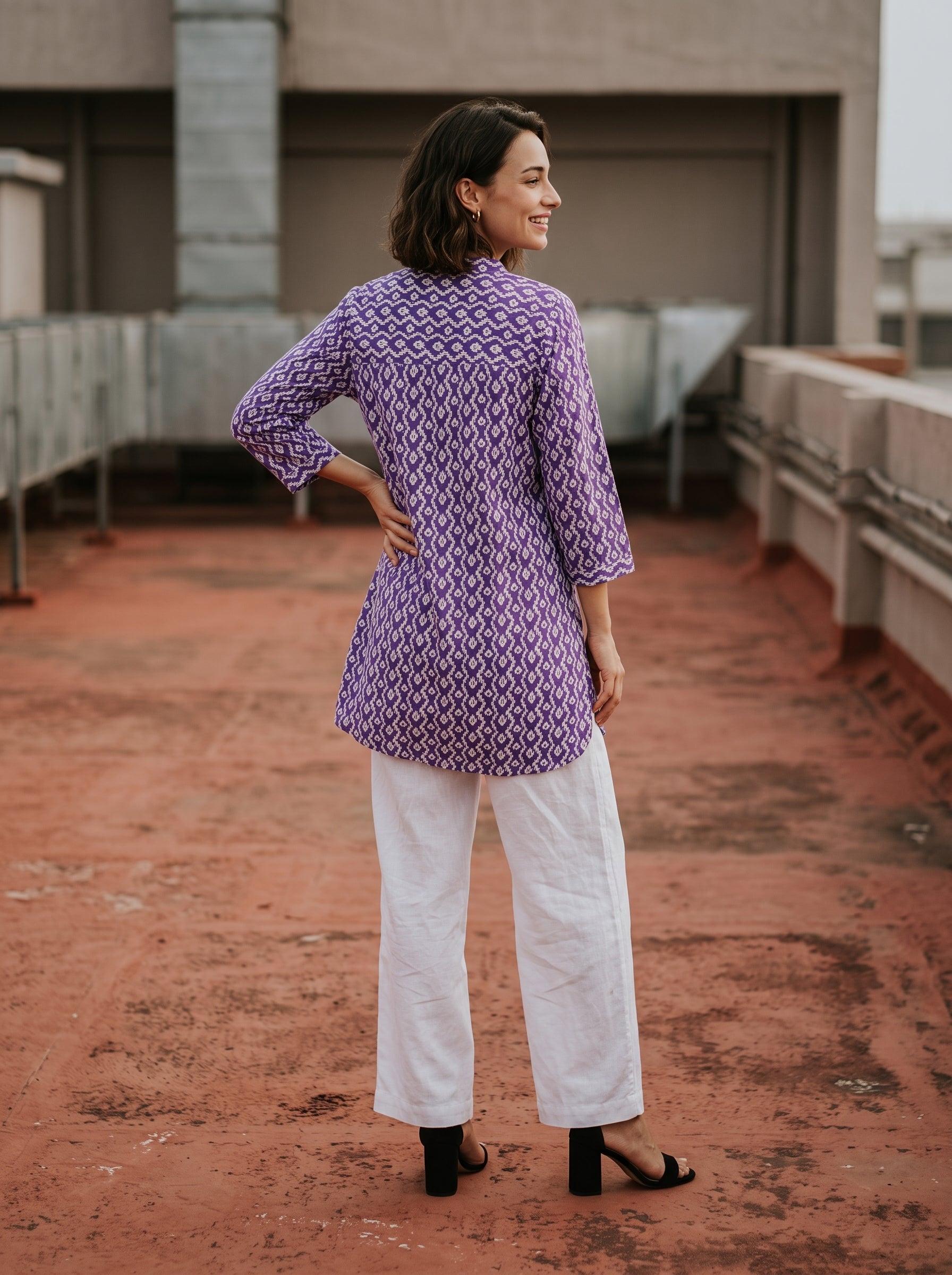 Women's Purple Printed Cotton A-Line Kurti
