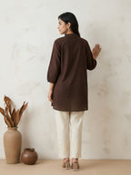 Women's Brown Cotton  A-Line Tunic Top