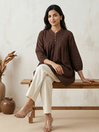 Women's Brown Cotton  A-Line Tunic Top