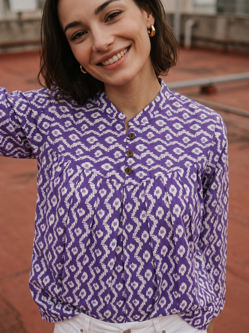 Women's Purple Printed Cotton A-Line Kurti