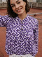 Women's Purple Printed Cotton A-Line Kurti