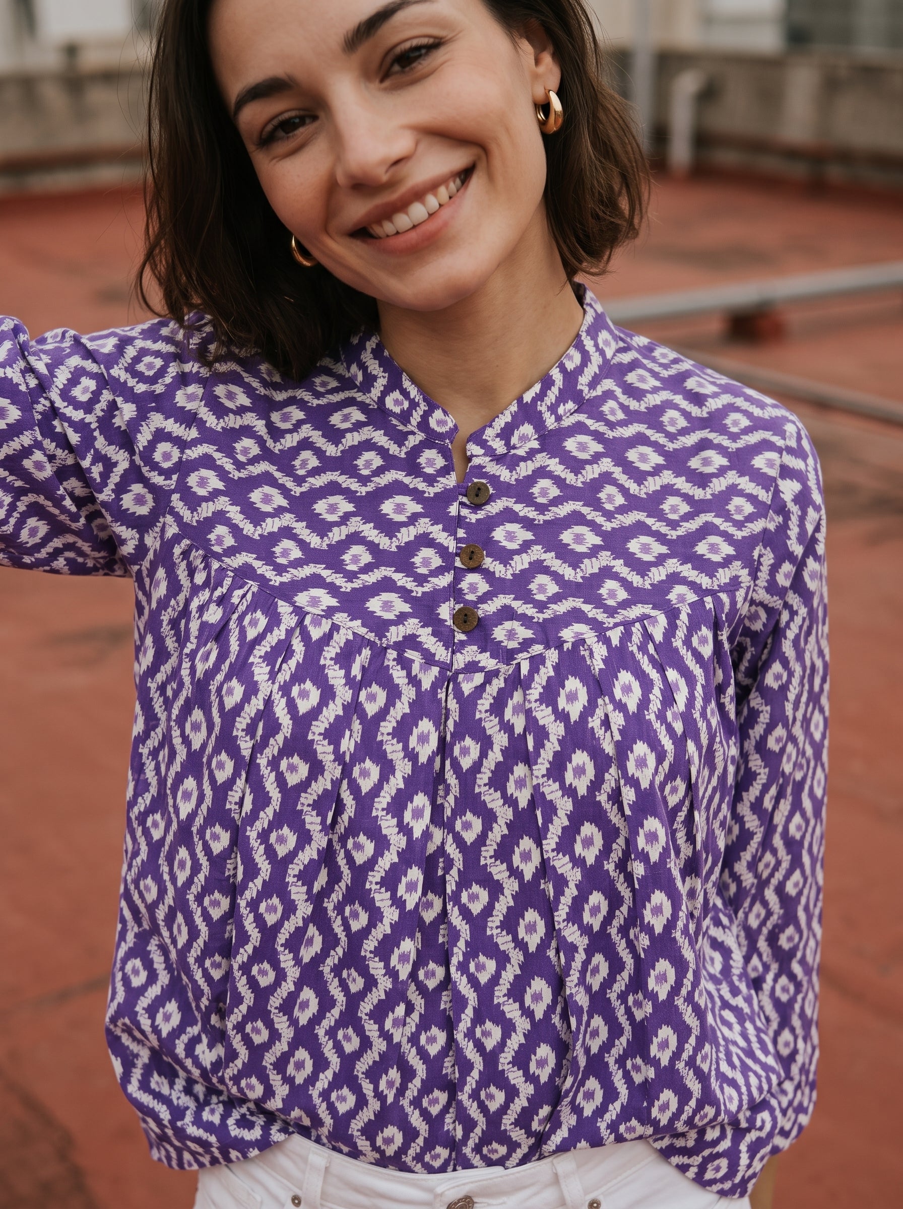 Women's Purple Printed Cotton A-Line Kurti
