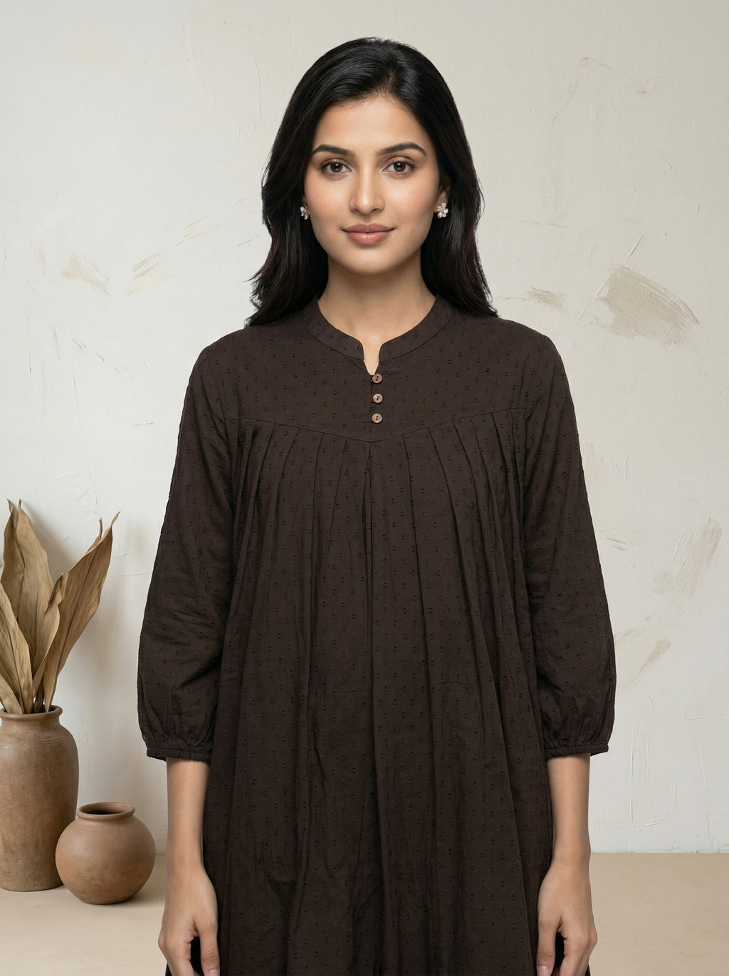 Women's Brown Cotton  A-Line Tunic Top