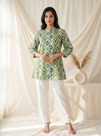Green Ikat Print A-Line Tunic