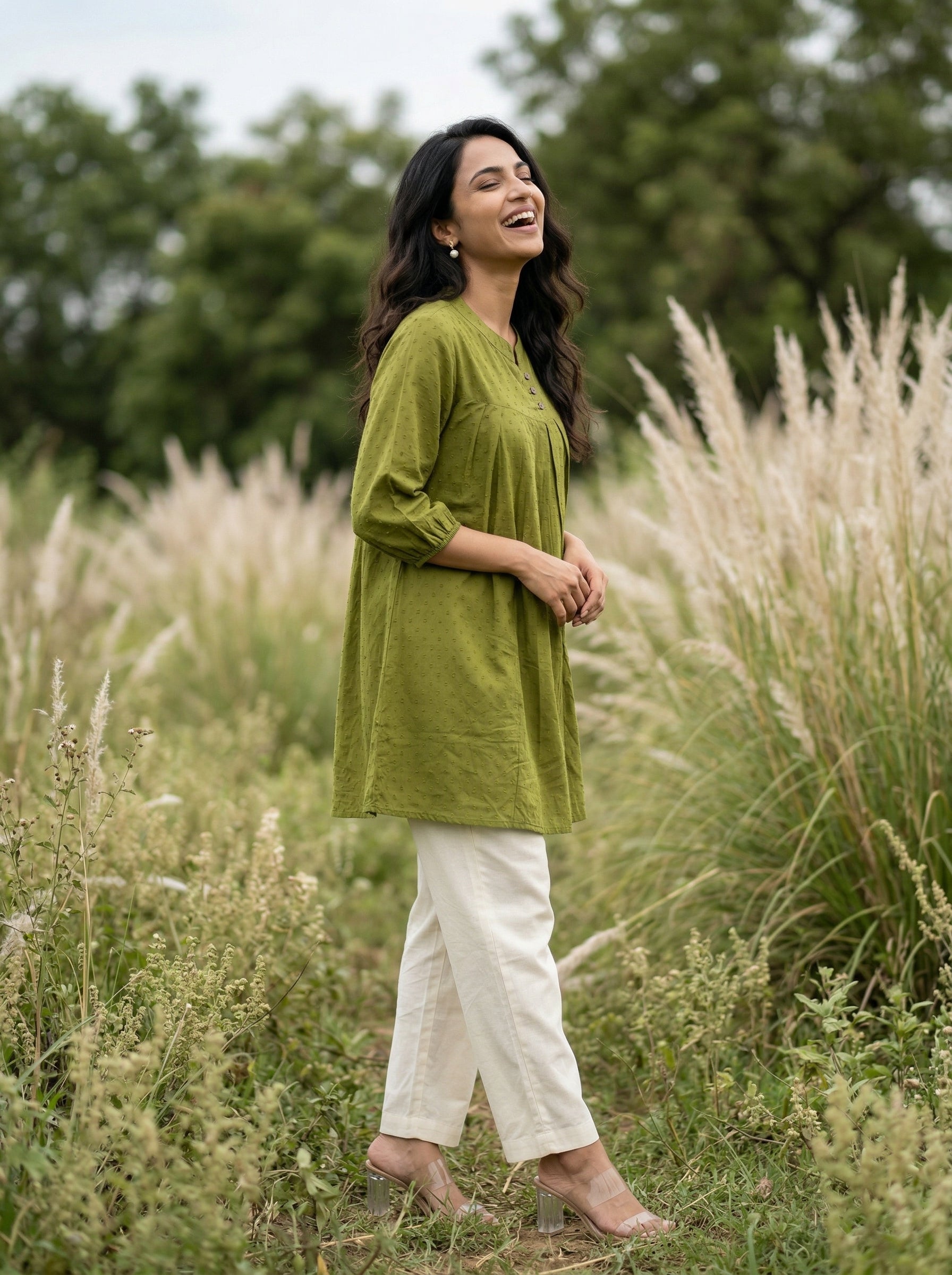 Women's Olive Green  A-Line Tunic Top
