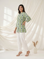 Green Ikat Print A-Line Tunic