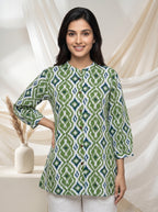 Green Ikat Print A-Line Tunic