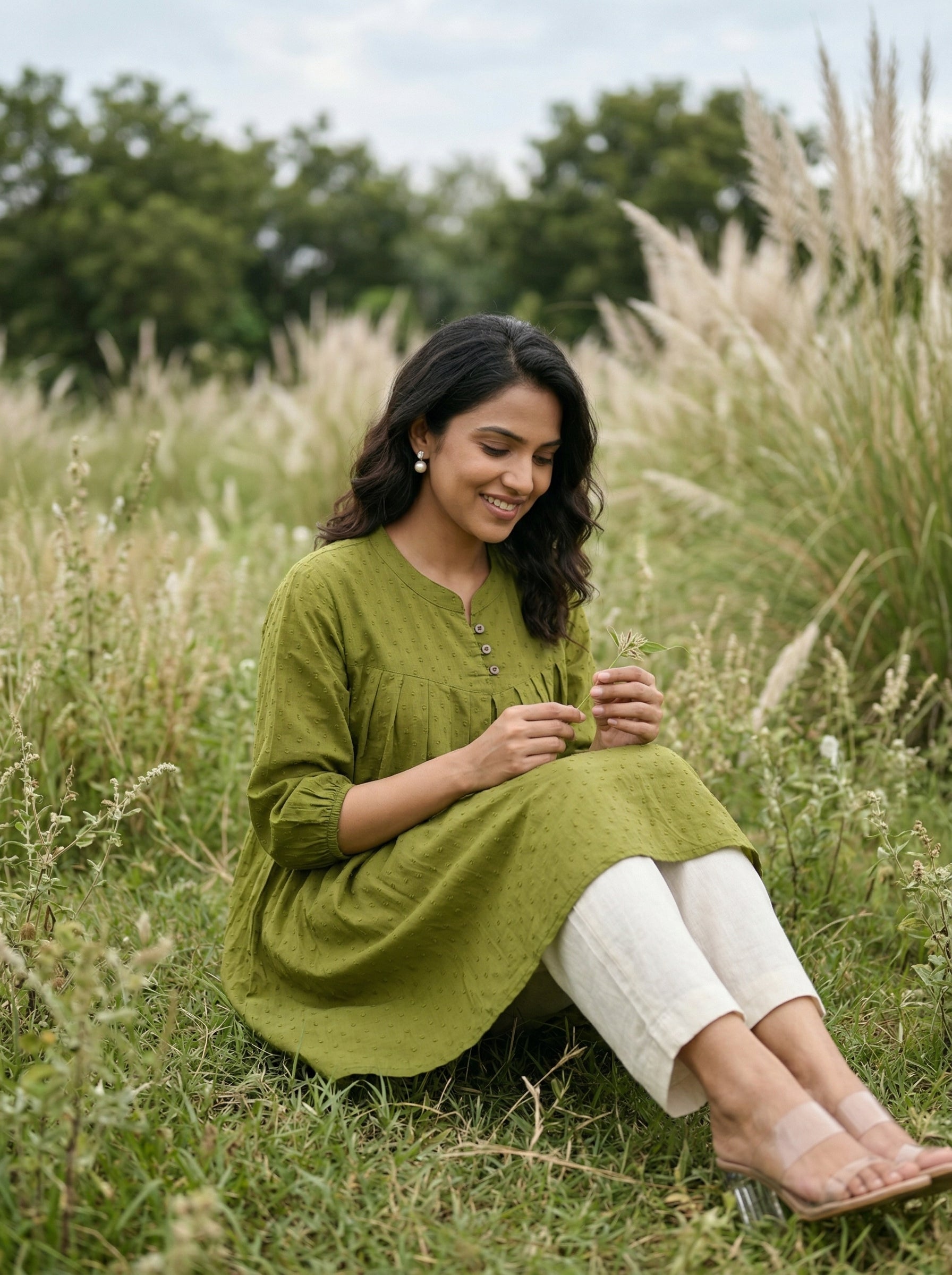 Women's Olive Green  A-Line Tunic Top