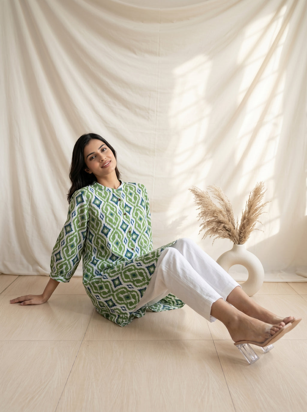 Green Ikat Print A-Line Tunic