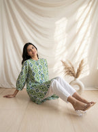 Green Ikat Print A-Line Tunic