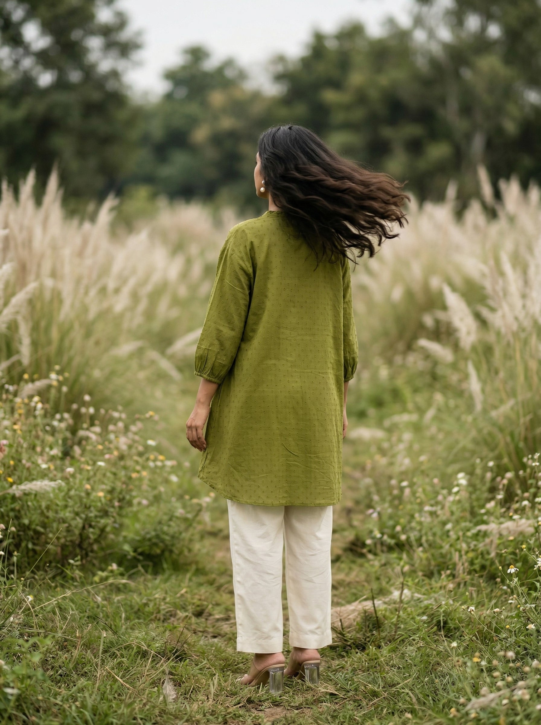 Women's Olive Green  A-Line Tunic Top