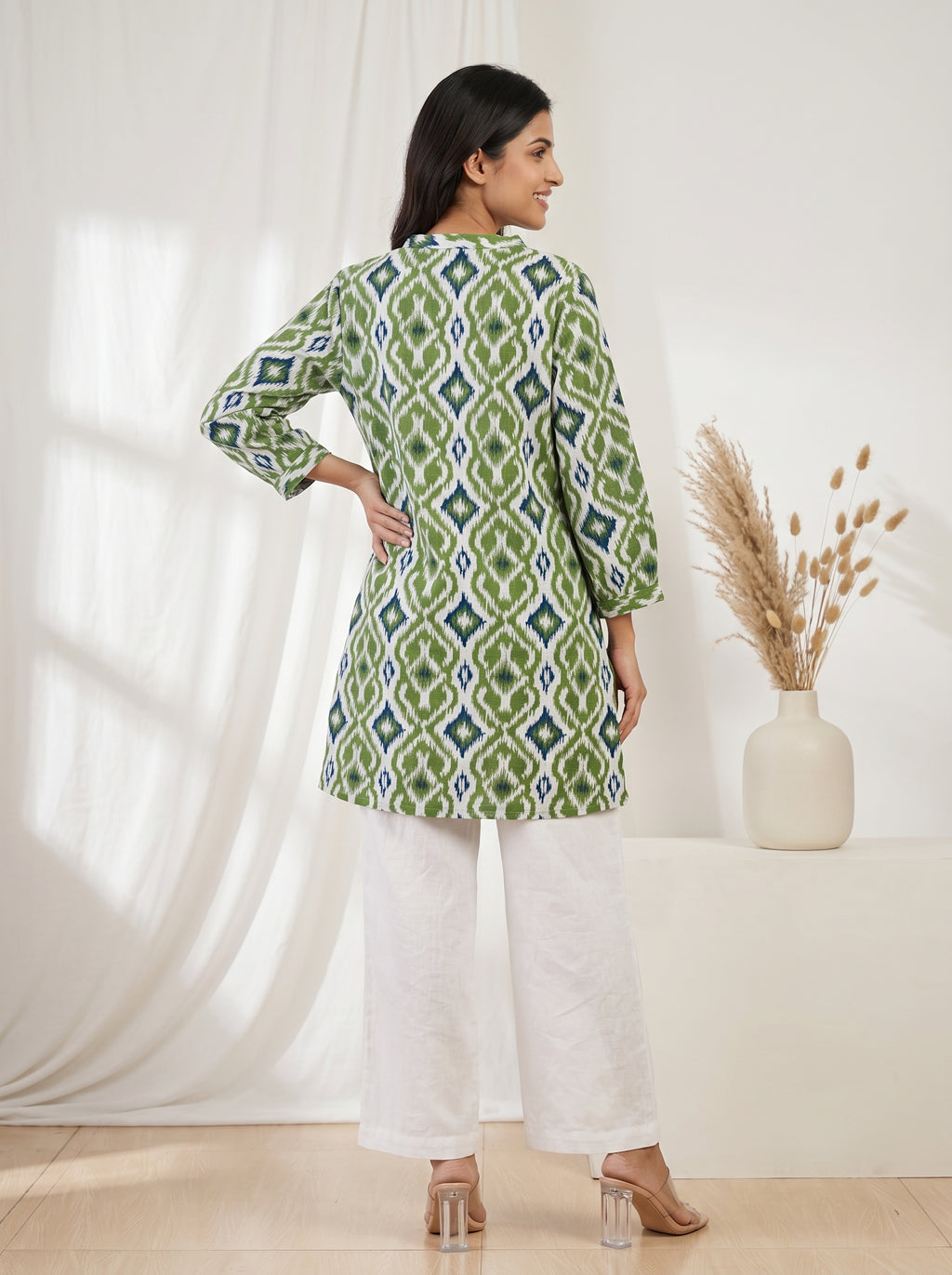 Green Ikat Print A-Line Tunic