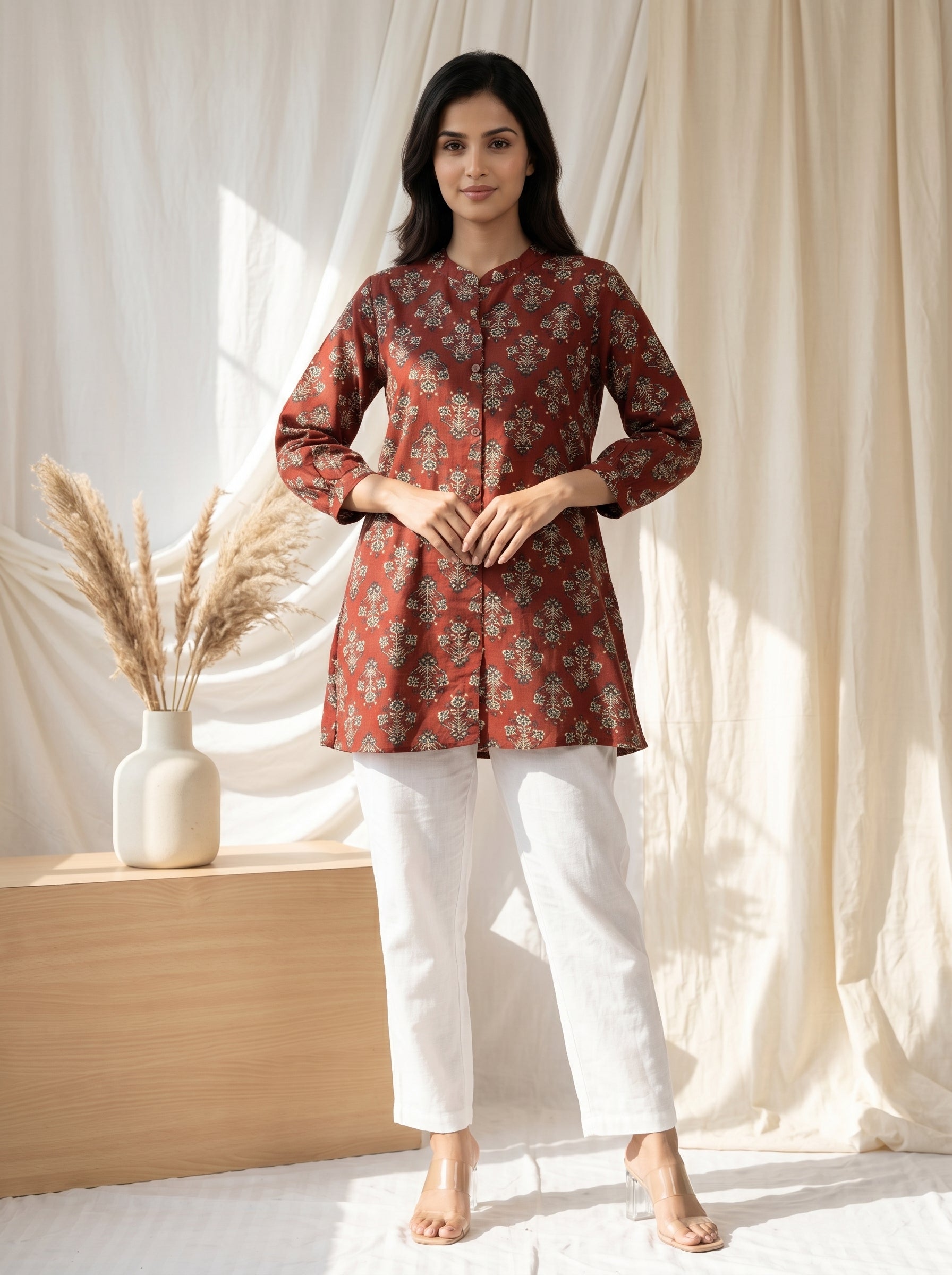 Rust Brown Printed A-Line Tunic
