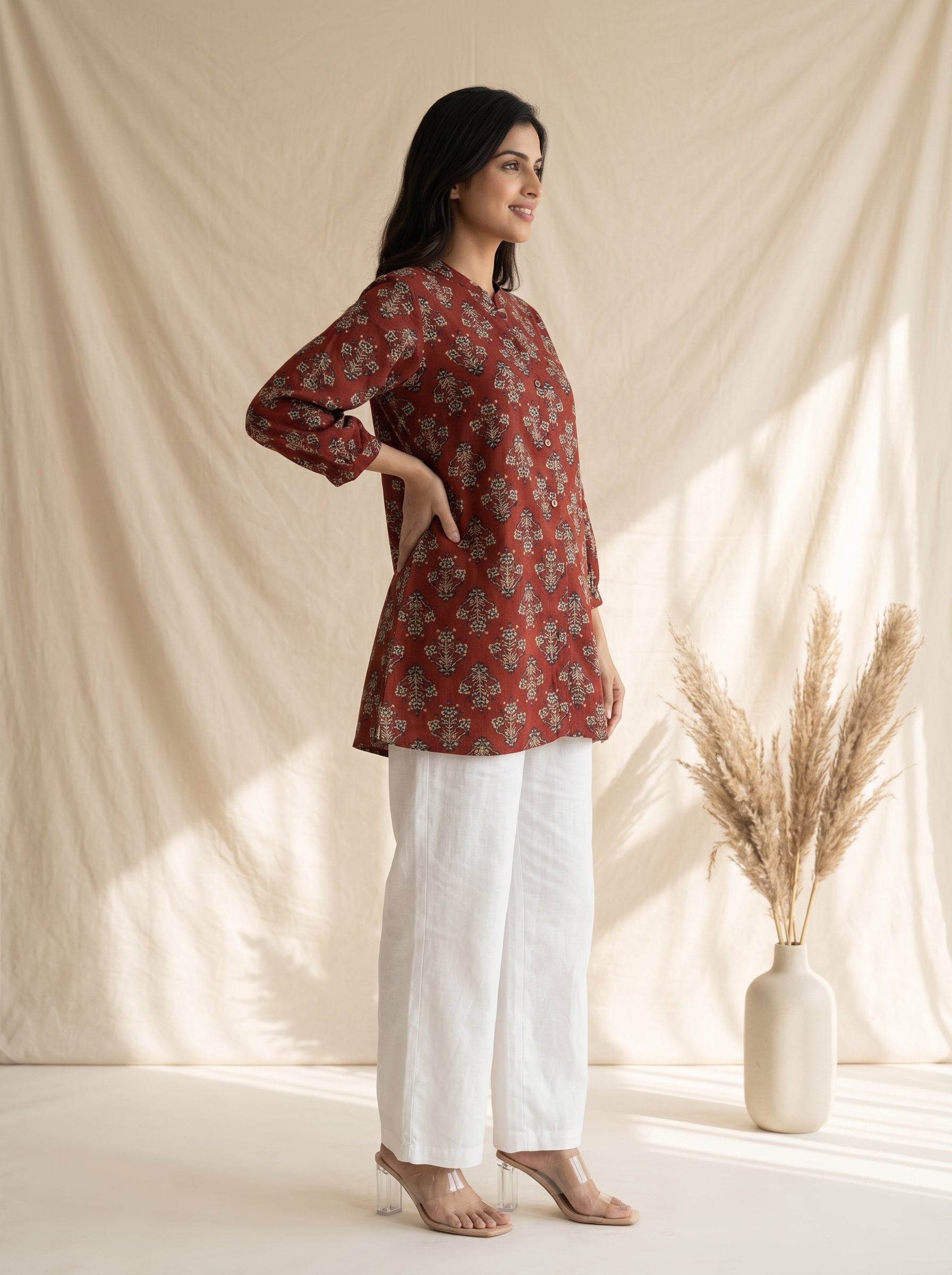 Rust Brown Printed A-Line Tunic