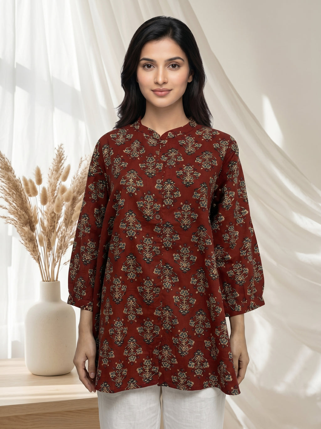 Rust Brown Printed A-Line Tunic