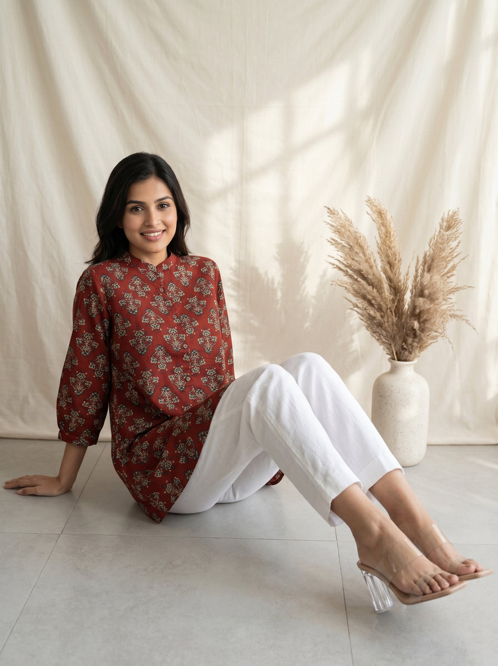 Rust Brown Printed A-Line Tunic
