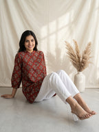 Rust Brown Printed A-Line Tunic