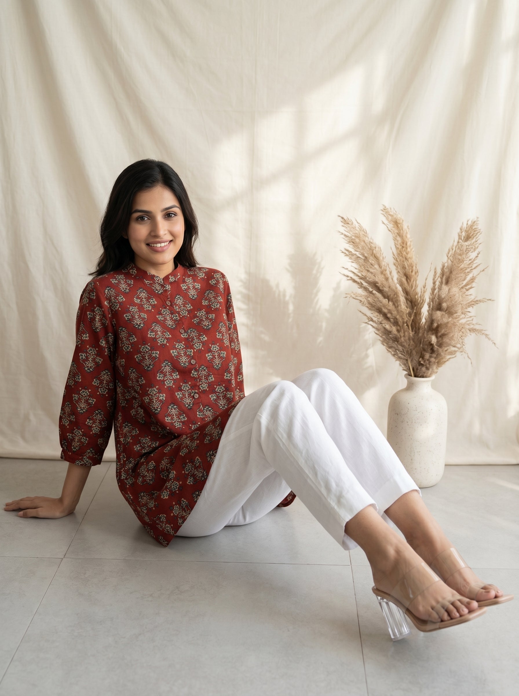 Rust Brown Printed A-Line Tunic
