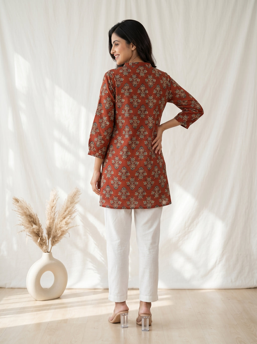 Rust Brown Printed A-Line Tunic