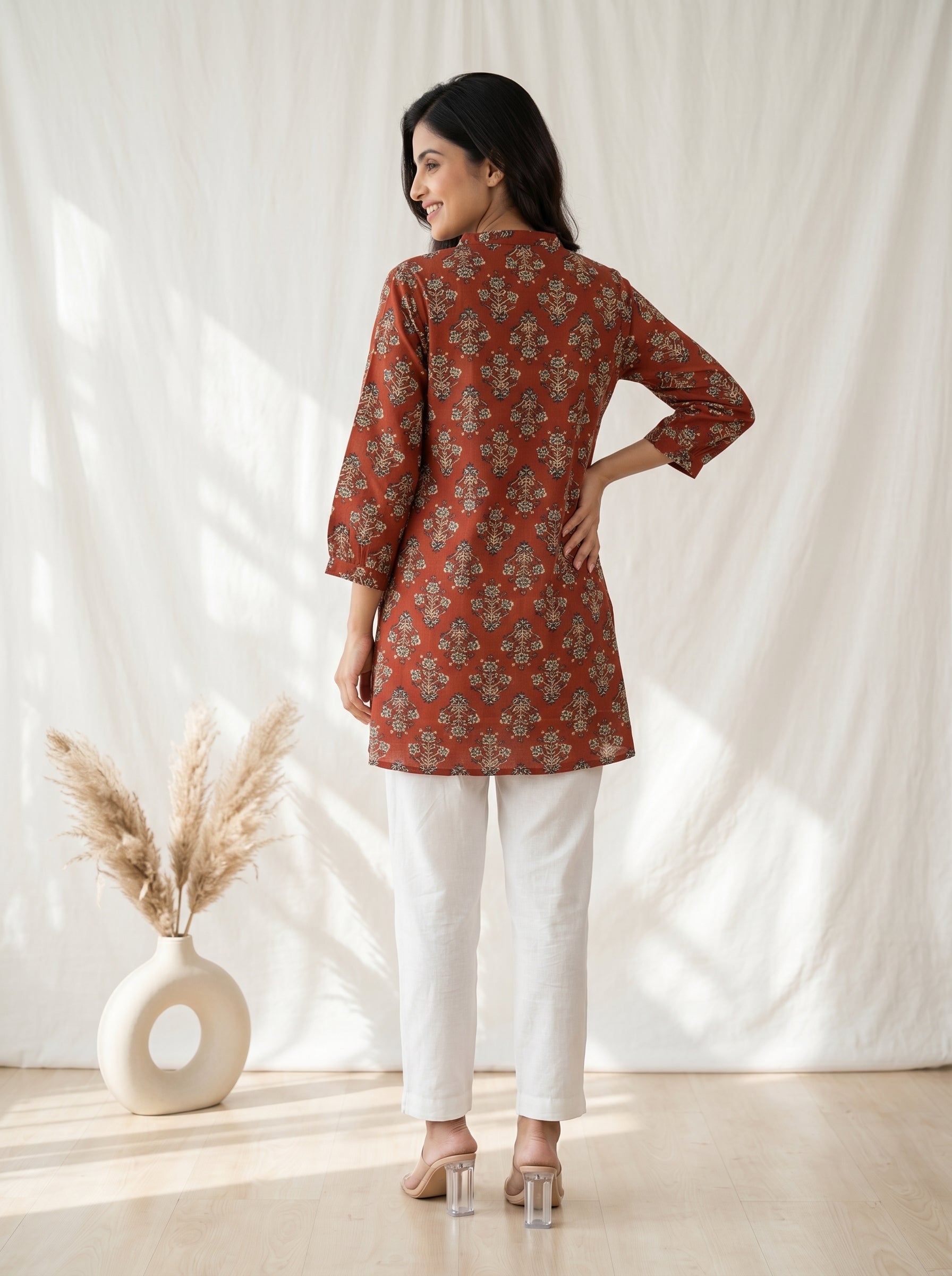 Rust Brown Printed A-Line Tunic