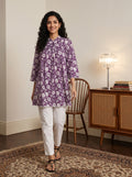 Women's Purple Floral Printed Cotton Tunic